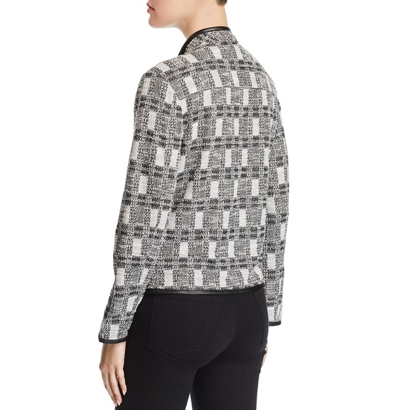 NWT CALVIN KLEIN Leather Trim Tweed Jacket Coat - Picture 2 of 2